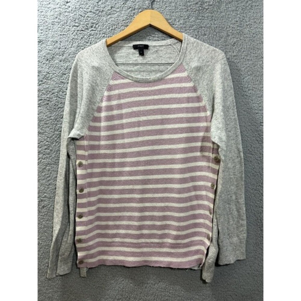 J Crew Women's Wool Blend Gray Sweater With Faux Suede Detail Patch Sleeves XL